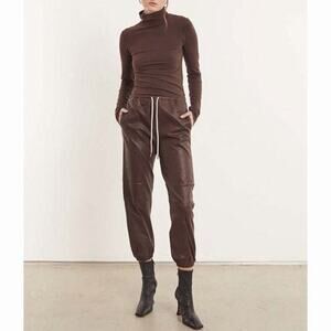 SPRWMN‎ Leather Dark Chocolate Brown Leather Jogger Sweatpants
